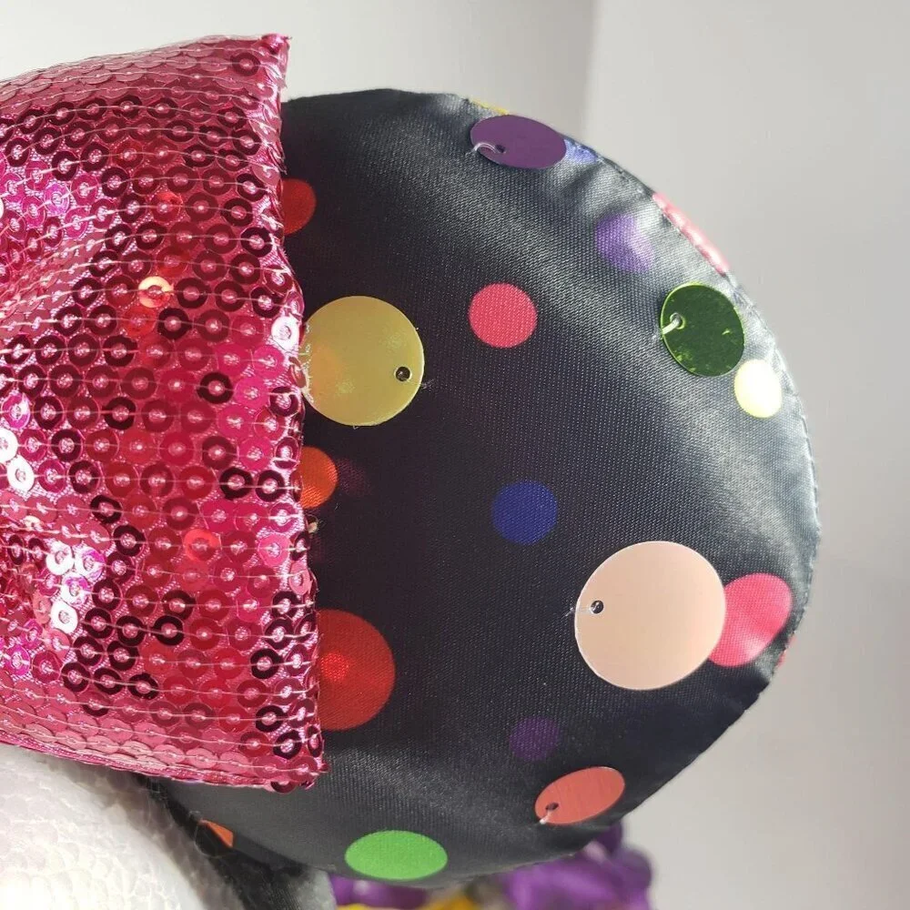 Disney Minnie Mouse Ears Headband Polka Dot Black Sequins Bow Hair Accessories
